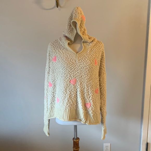 Cozy Cream and Pink Heart Sweater - Picture 1 of 7